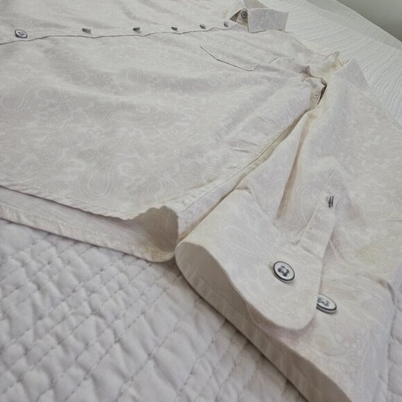 Tasso Elba Men's Large Slim Fit Shirt White on White Paisley AOP EUC LN Button - Picture 2 of 14